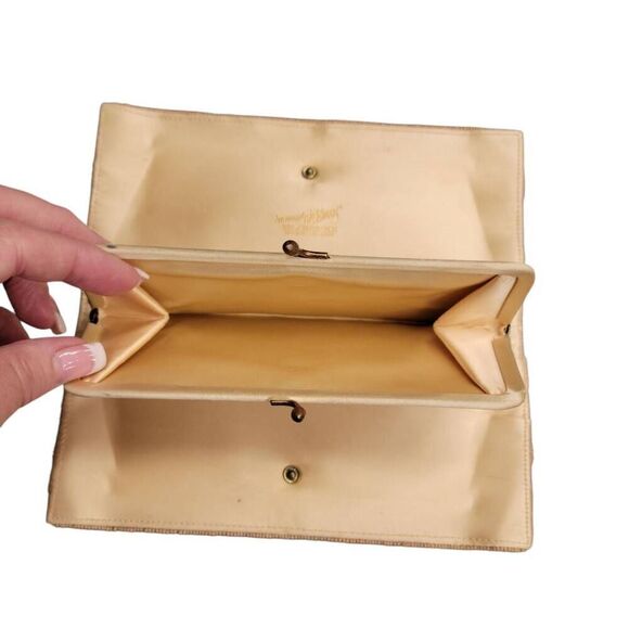 Vintage Formal Beaded Clutch Saks Fifth Avenue Neutral Satin Cocktail Bag - Picture 5 of 13